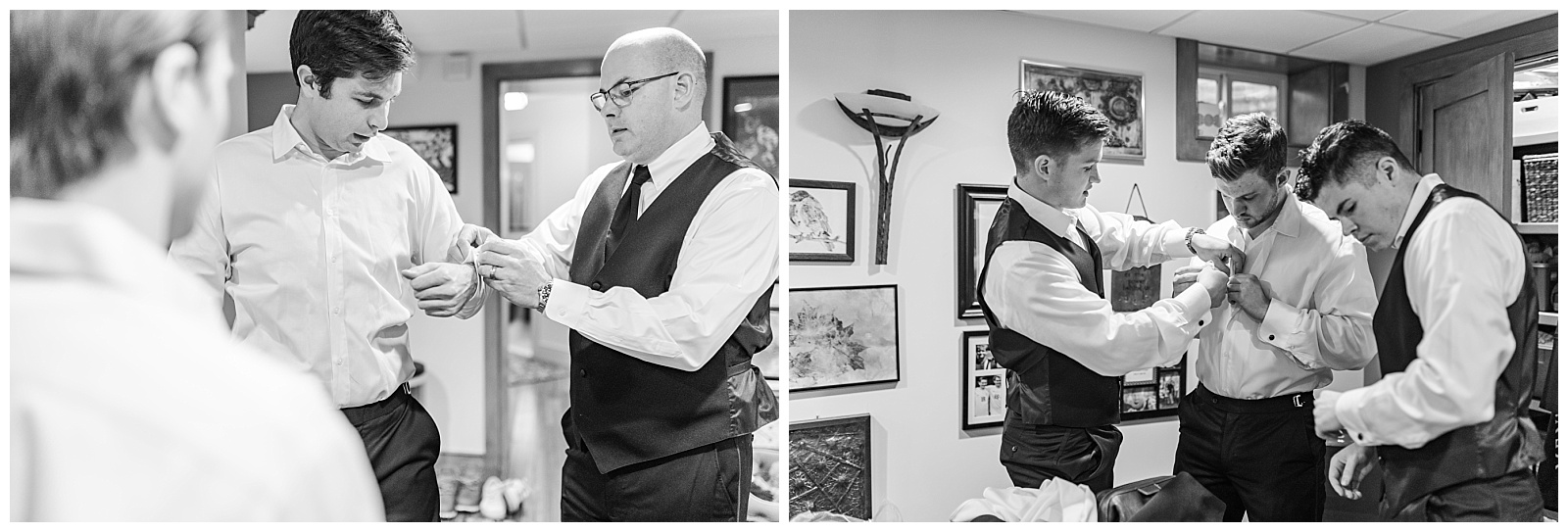 groom gets ready with his father at intimate home wedding in west chester pa