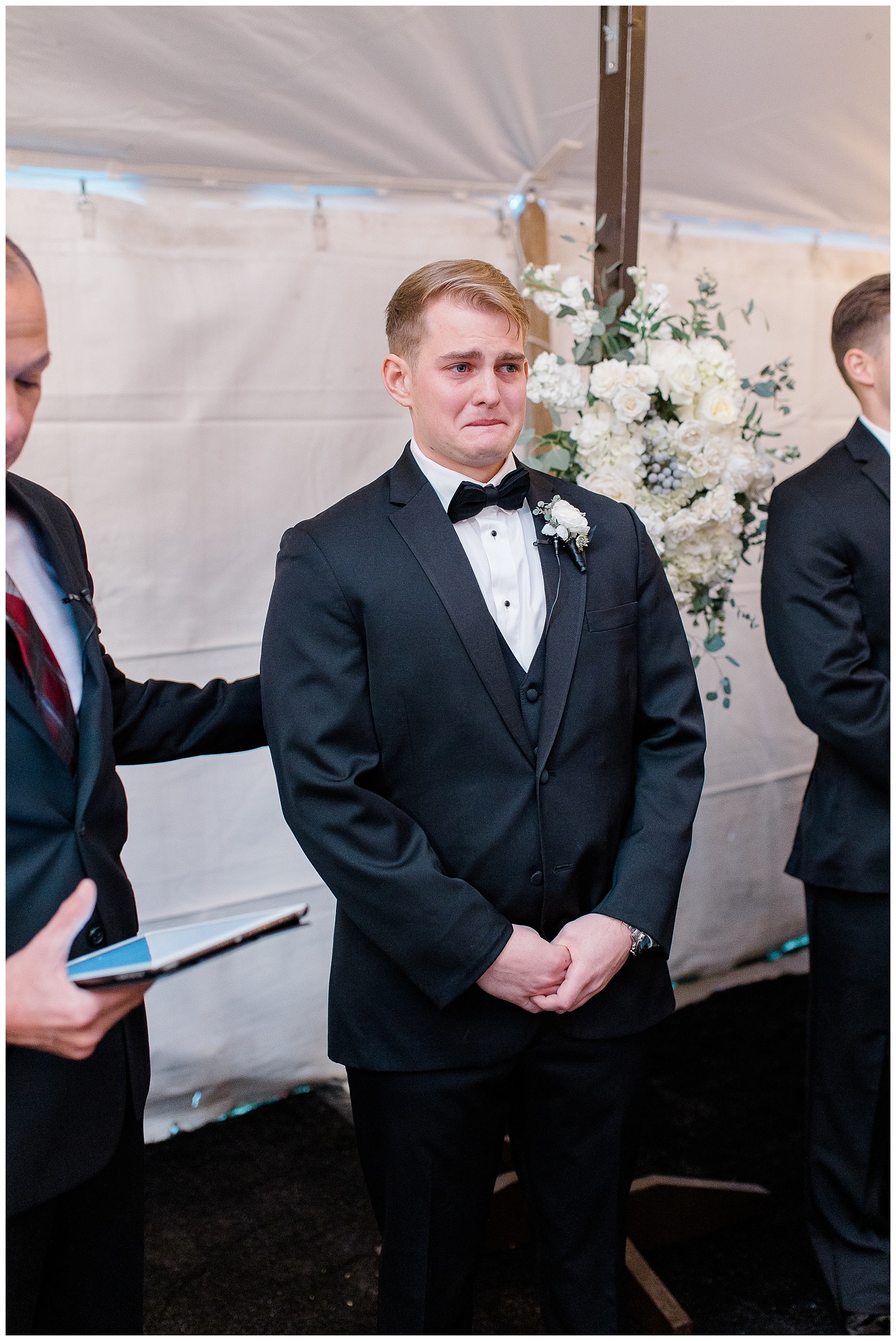 groom's emotional reaction to seeing his bride for the first time