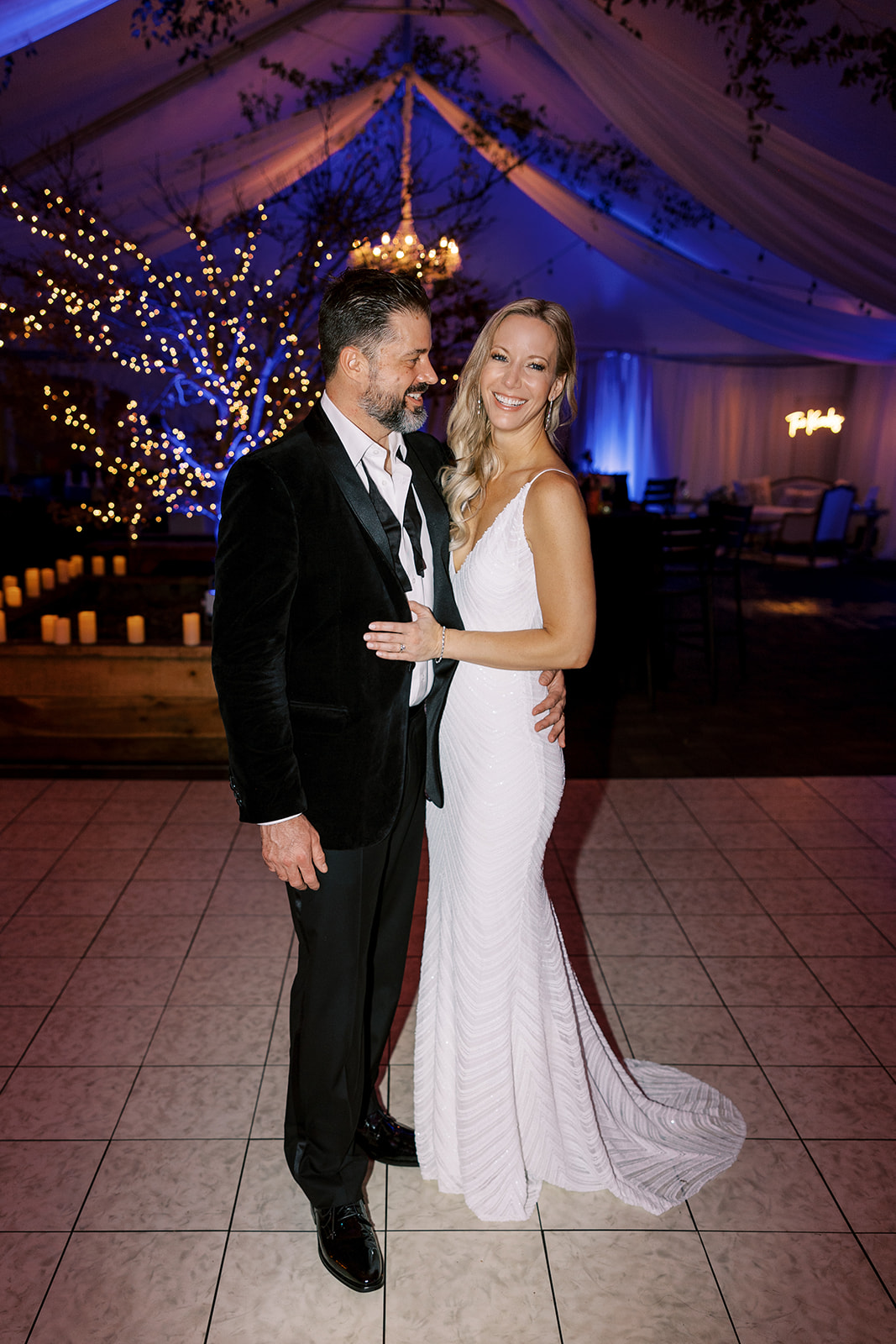 Couple Poses in Tent at Wyndridge Farm Wedding in YORK, PA